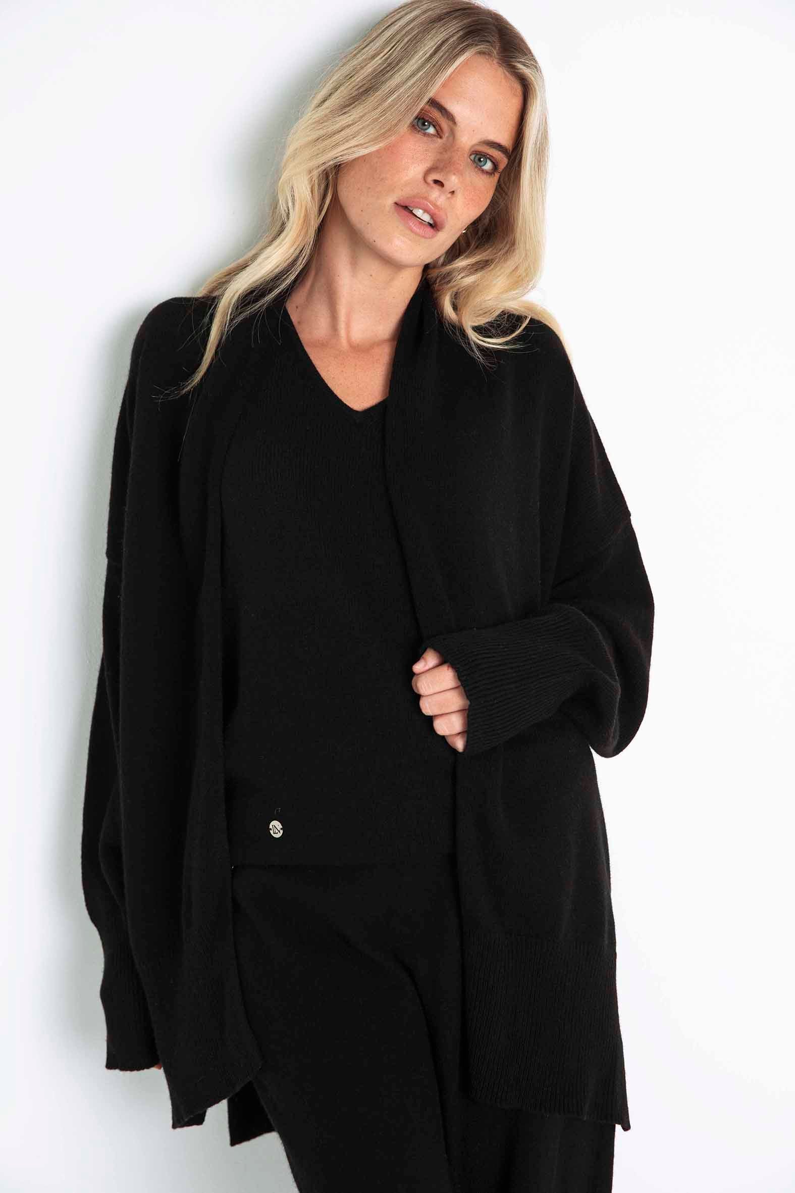 Long black oversized cardigan best sale