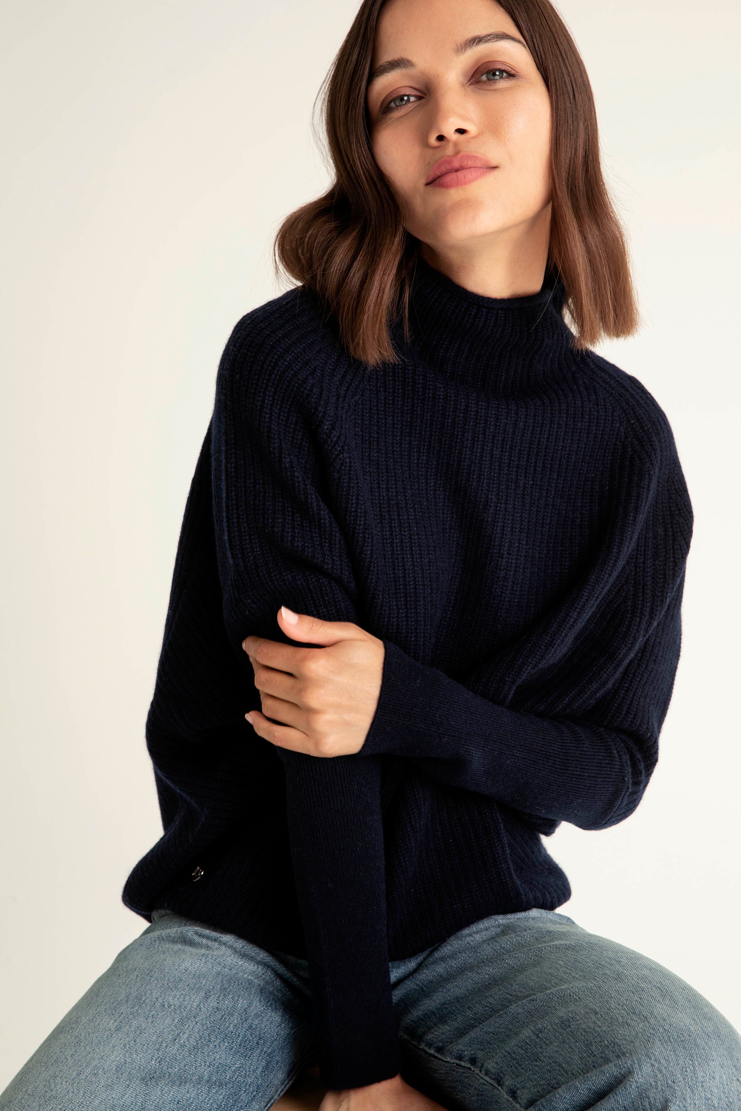 Lucy Nagle Slouchy Rib Turtleneck in Navy