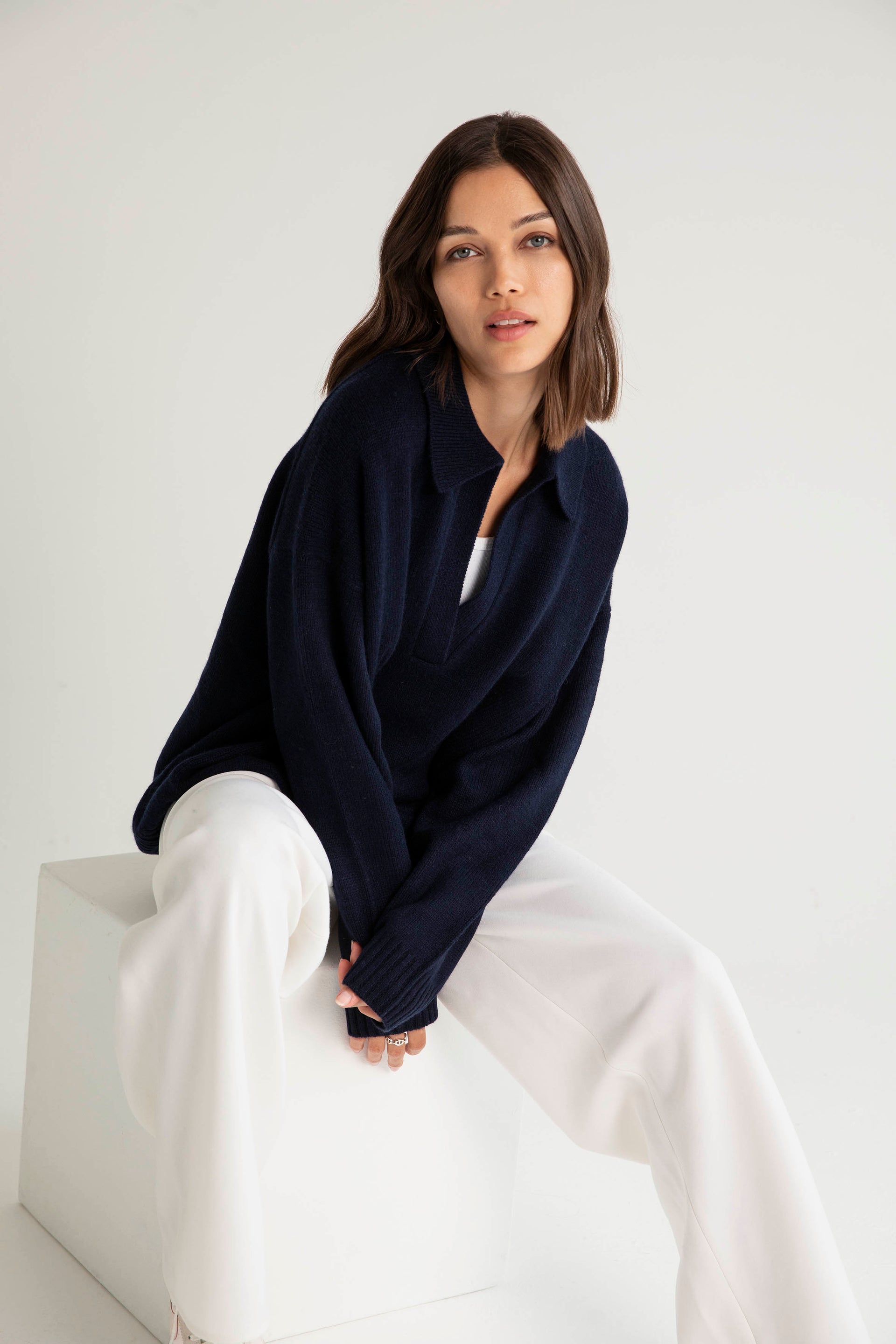 The Cashmere Collar Sweater in Navy