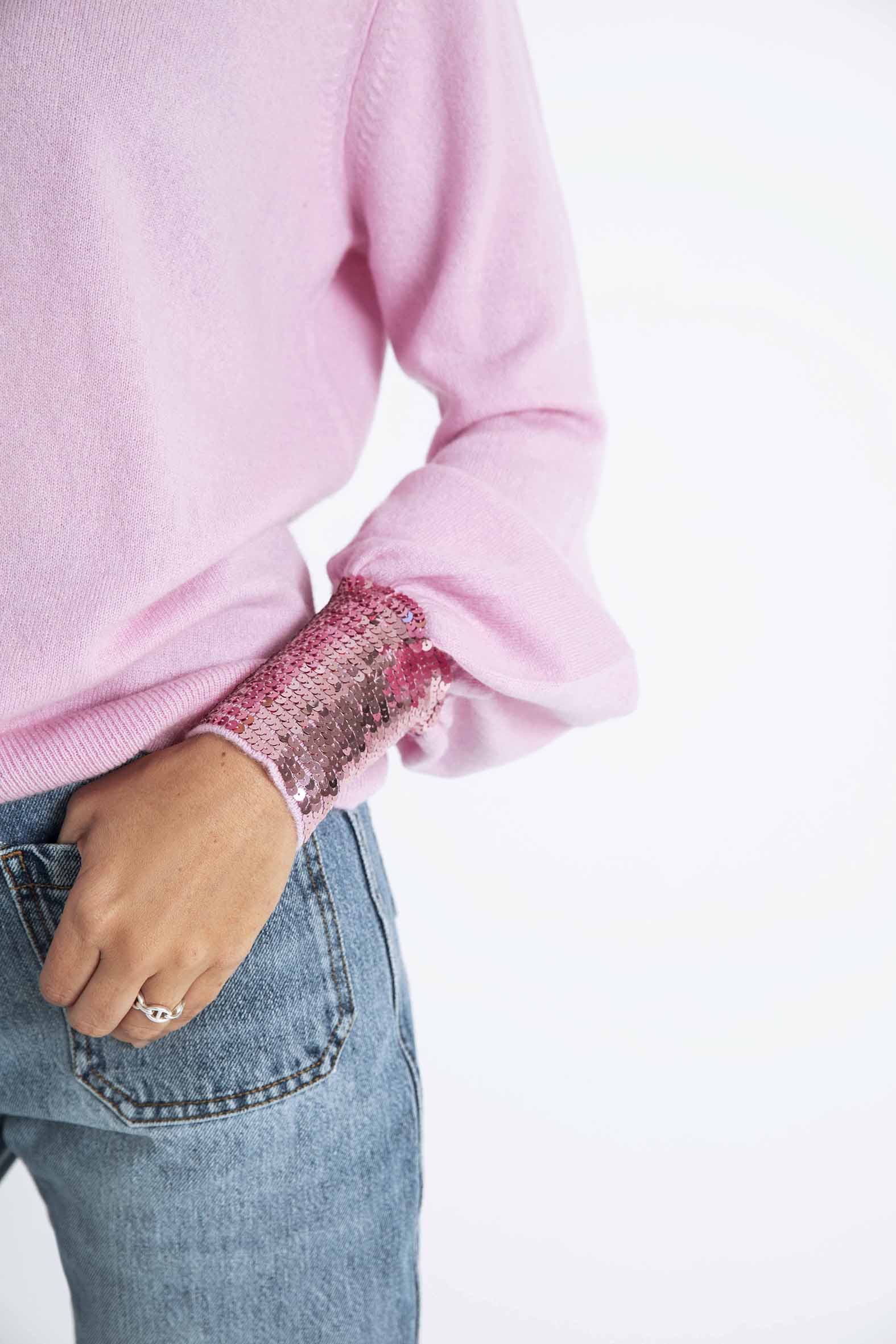 The Cashmere Sequin Sweater in Rose