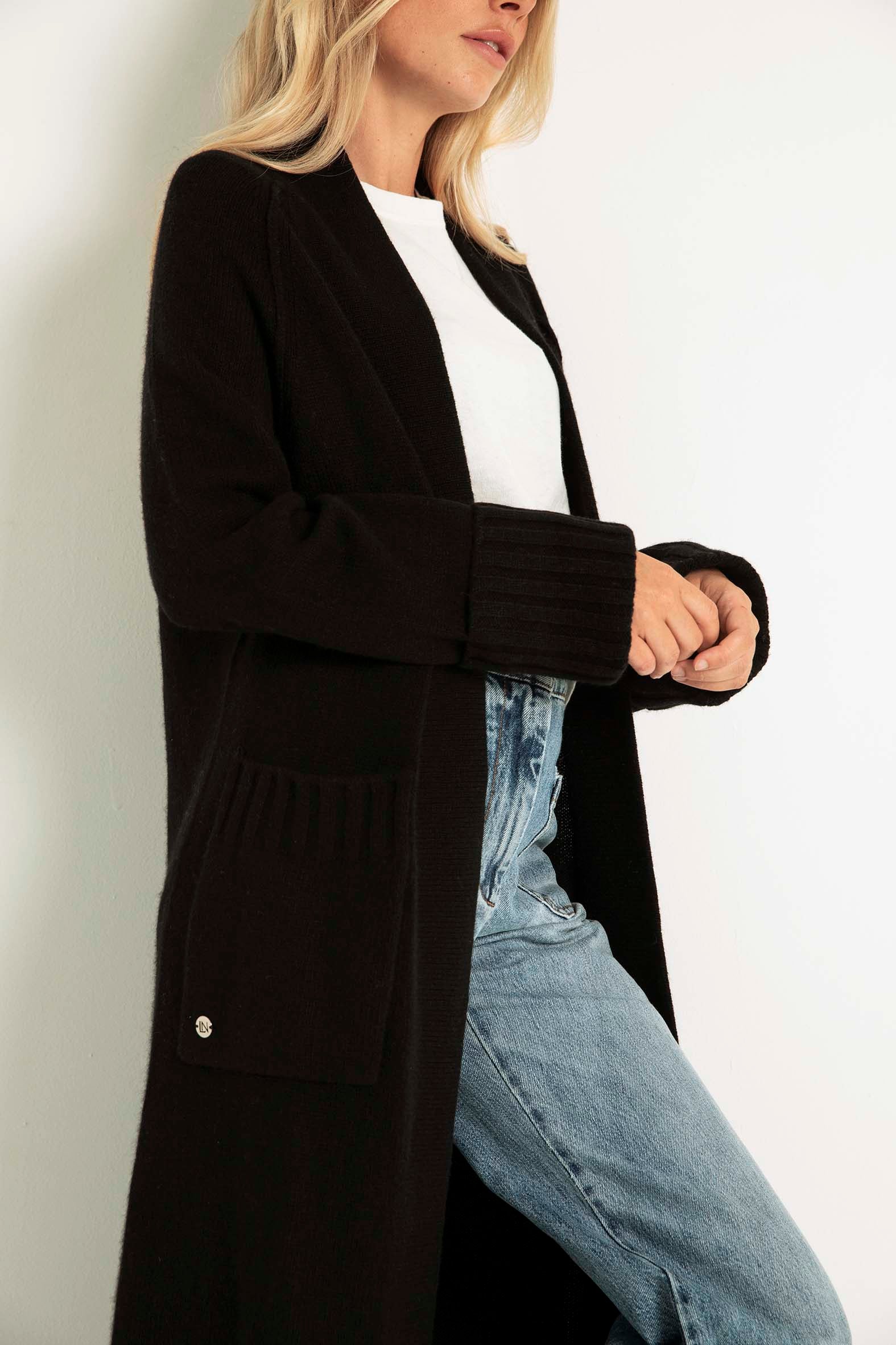 The Cashmere Longline Cardigan in Black