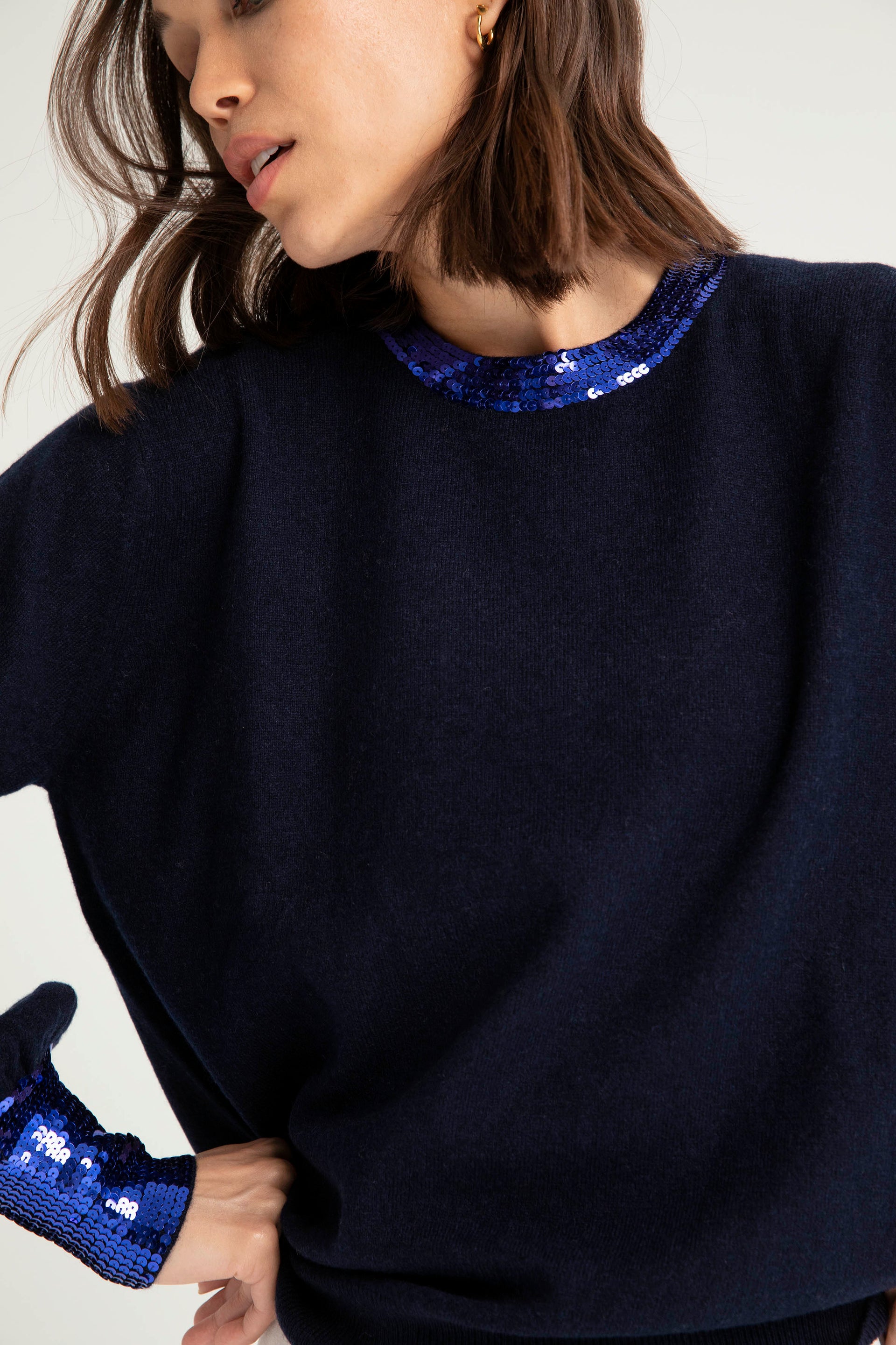 The Cashmere Sequin Sweater in Navy