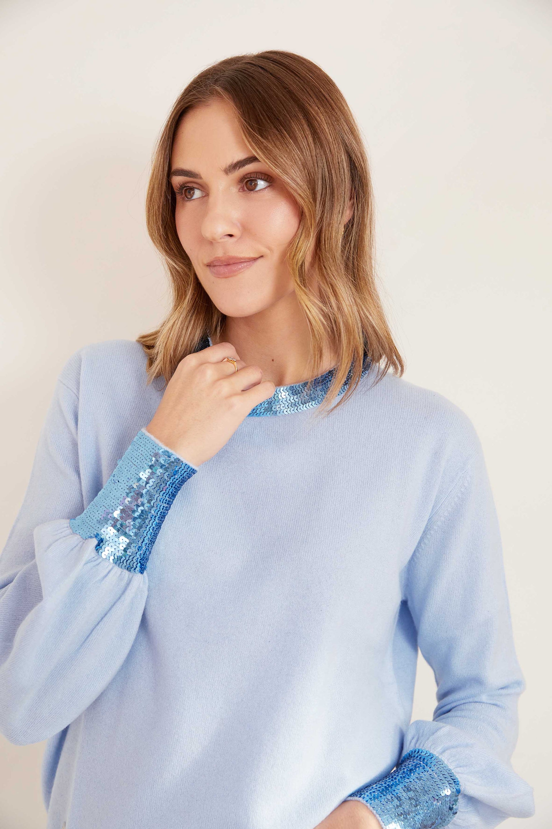 The Cashmere Sequin Sweater in Sky