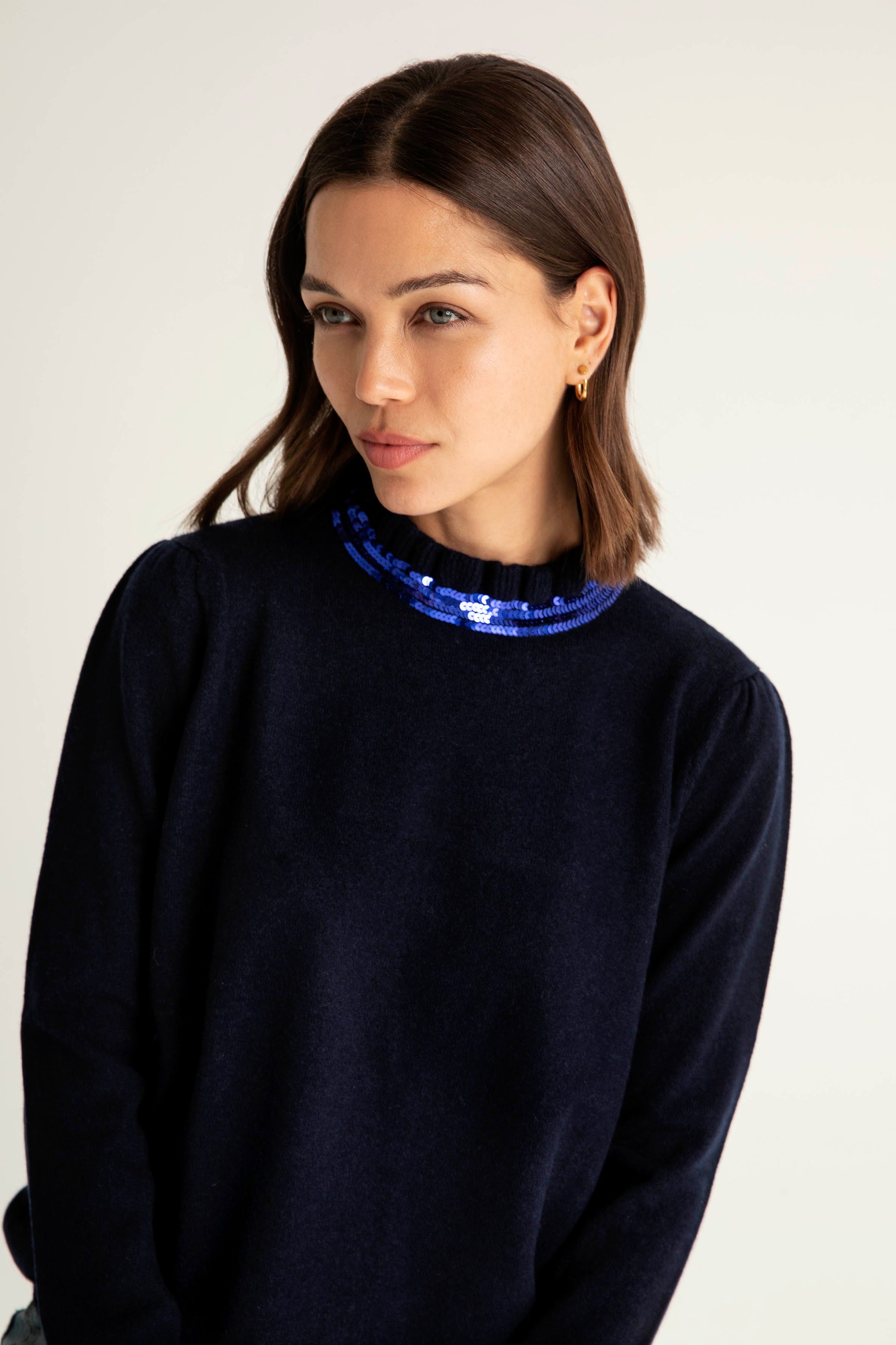 The Cashmere Tubular Sequin Sweater in Navy