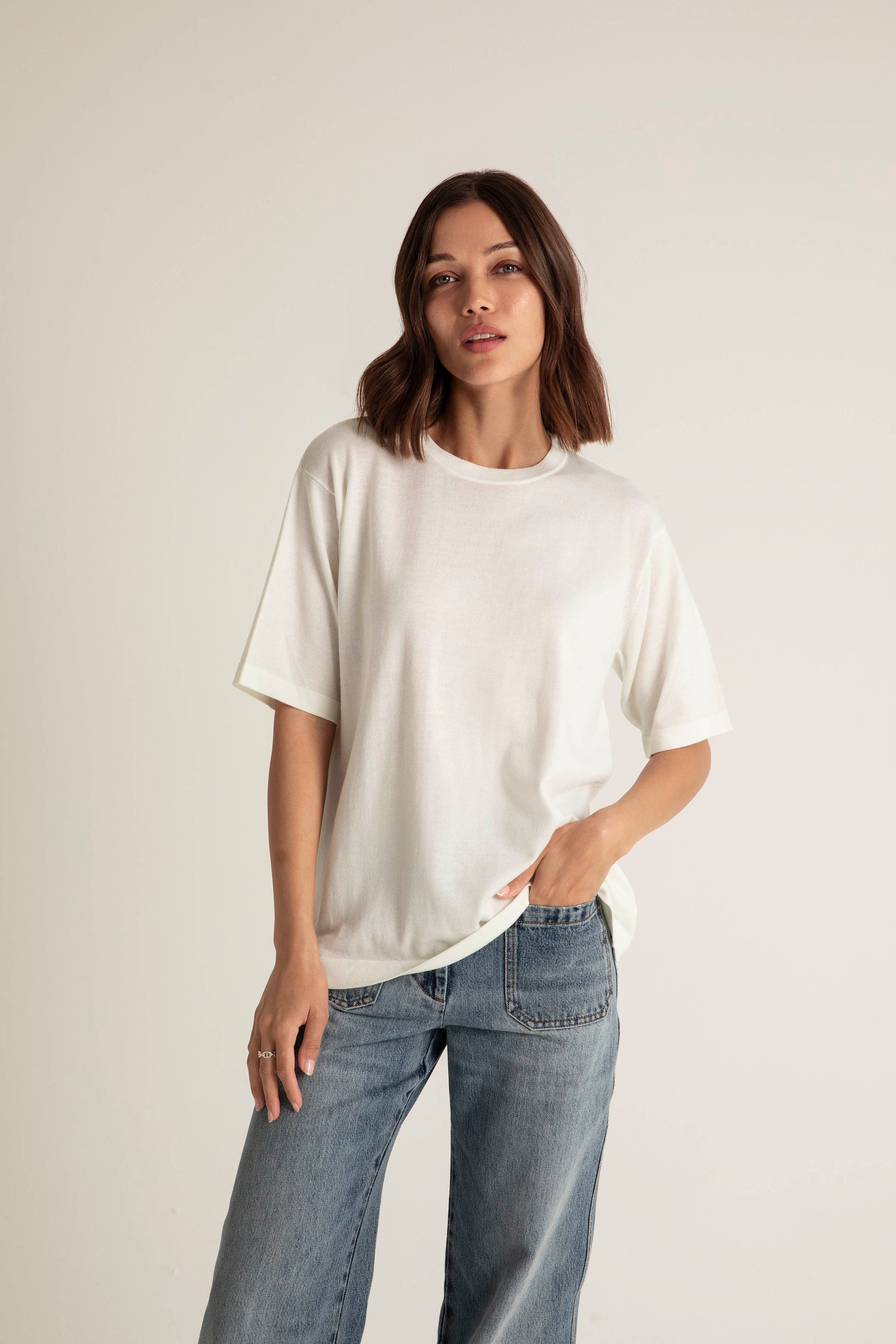 Cashmere Oversized Tee in Ivory White