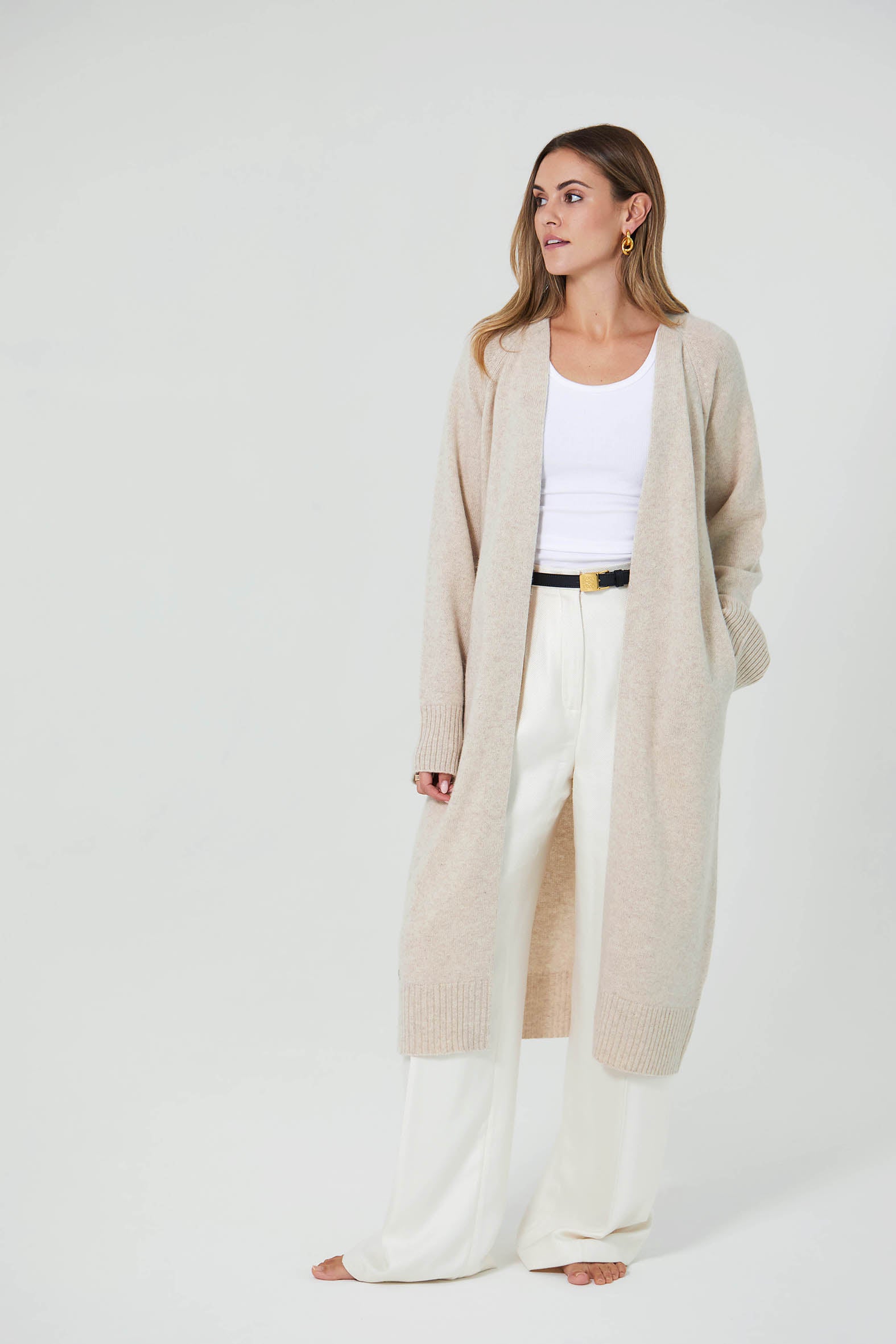 The Cashmere Long Cardigan in Oatmeal