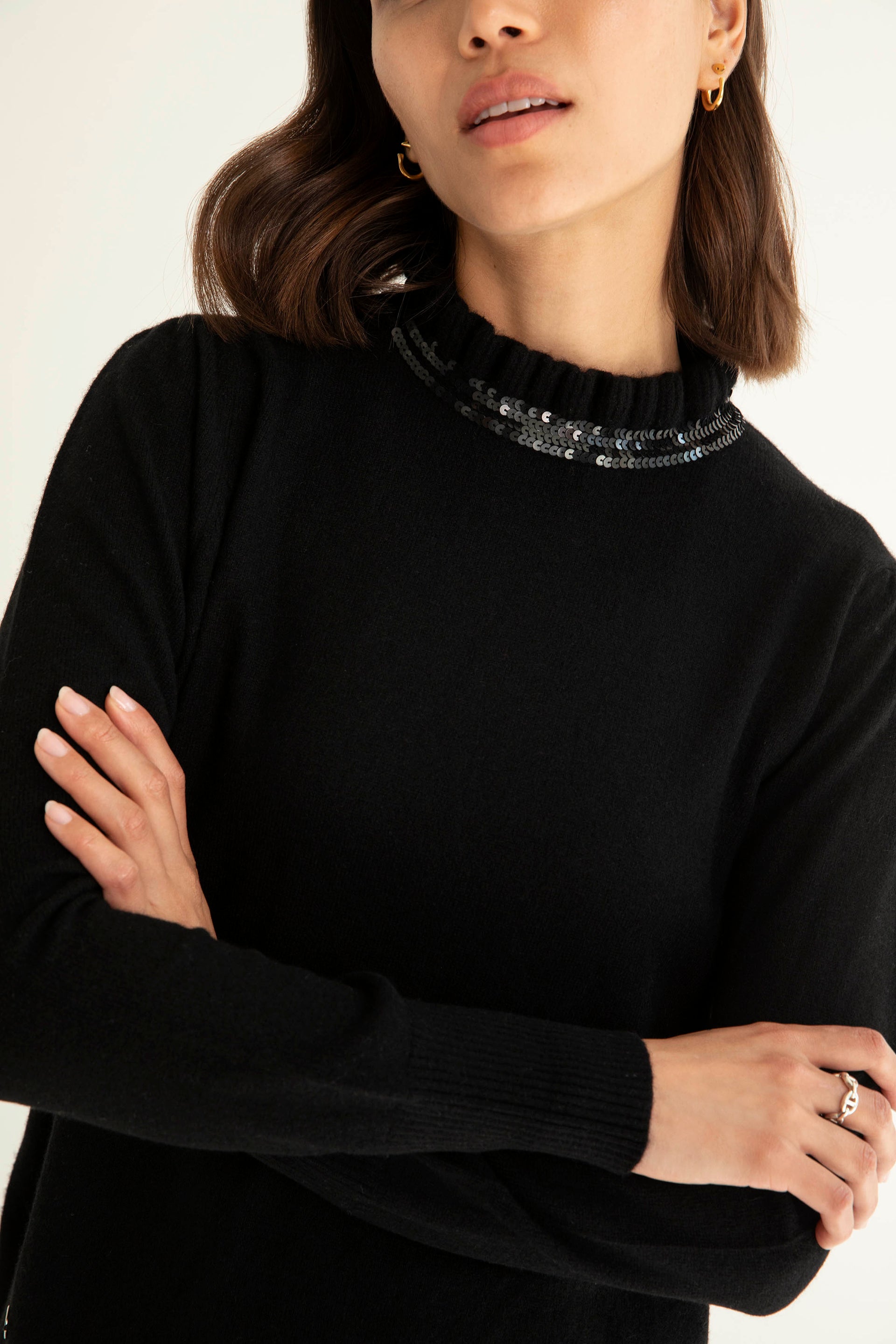 The Cashmere Tubular Sequin Sweater in Black