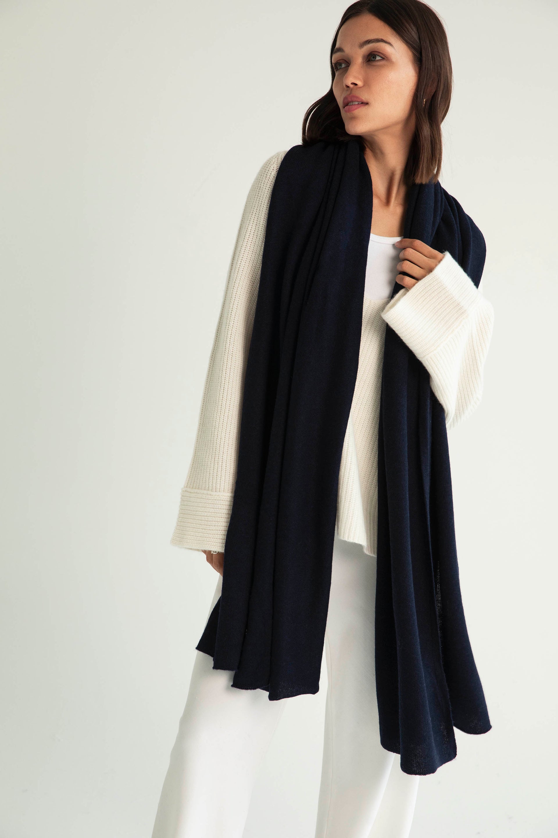 The Cashmere Travel Wrap in Navy