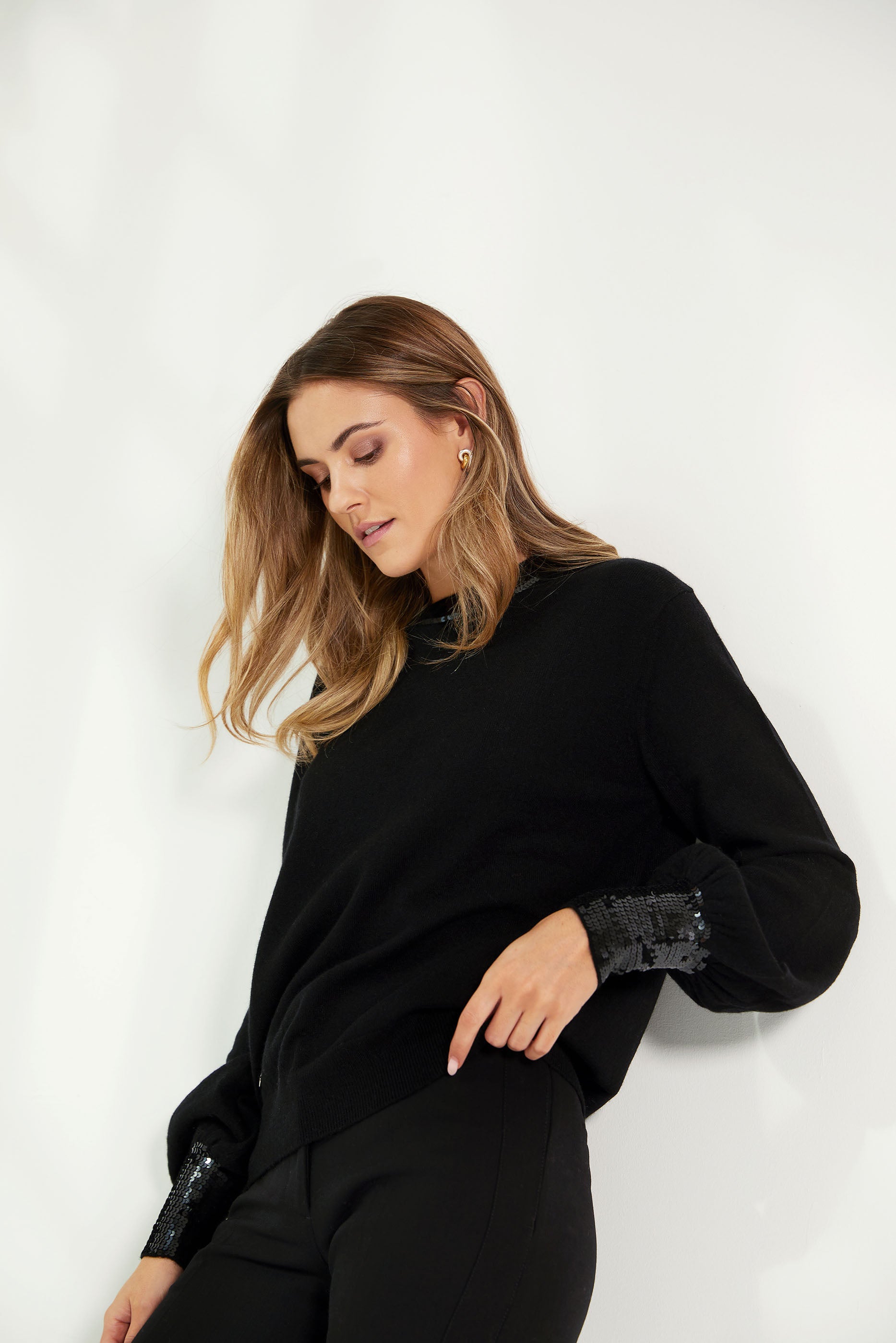 The Cashmere Sequin Sweater in Black