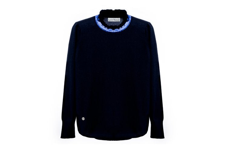 The Cashmere Tubular Sequin Sweater in Navy