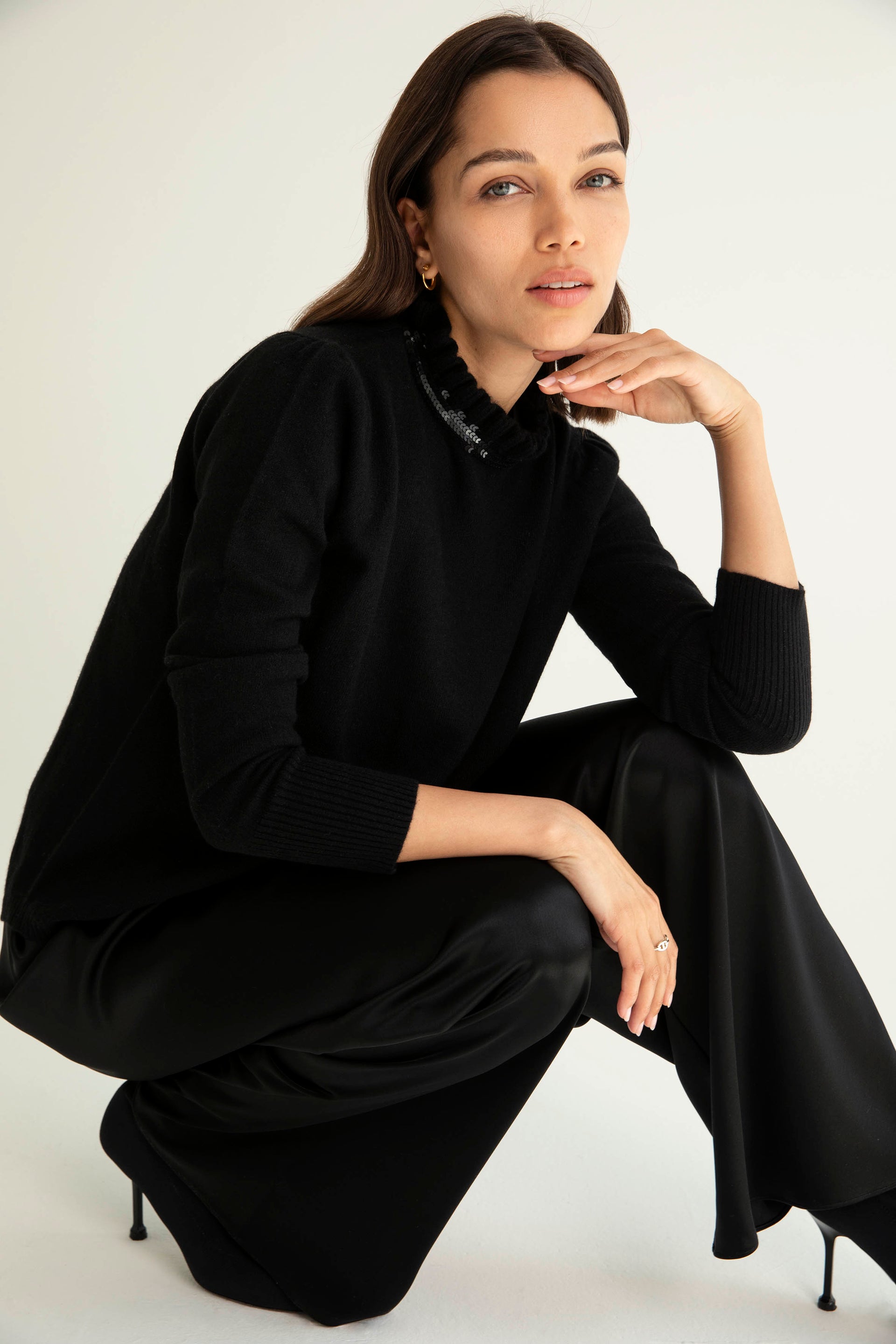 The Cashmere Tubular Sequin Sweater in Black