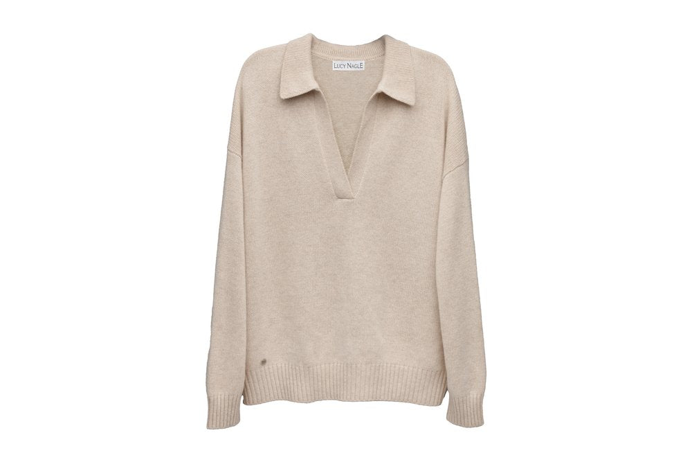 The Cashmere Collar Sweater in Sandstone