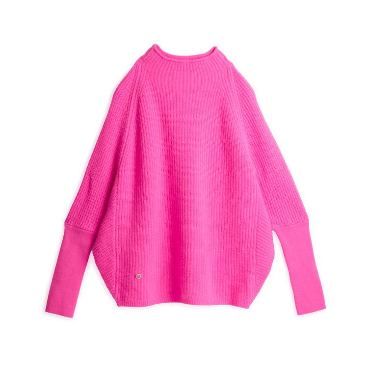 The Cashmere Slouchy Rib Turtleneck in Neon Pink