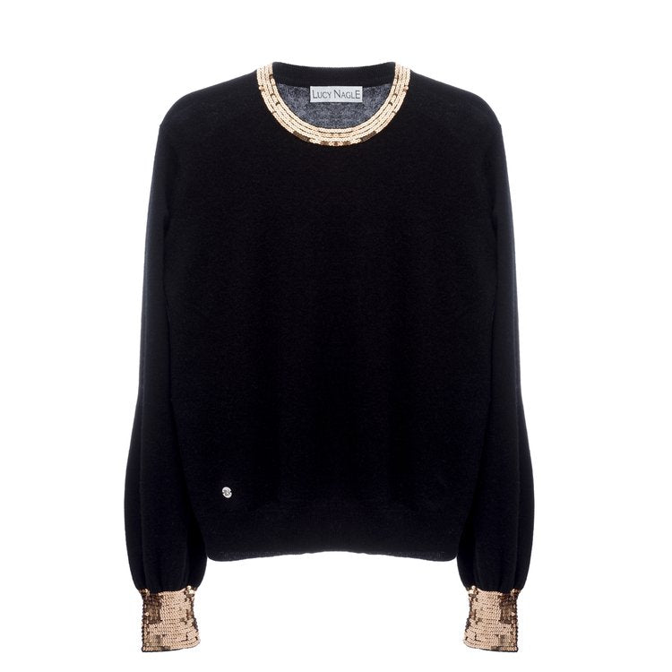 The Sequin Cuff & Collar Sweater in Black / Gold Sequins