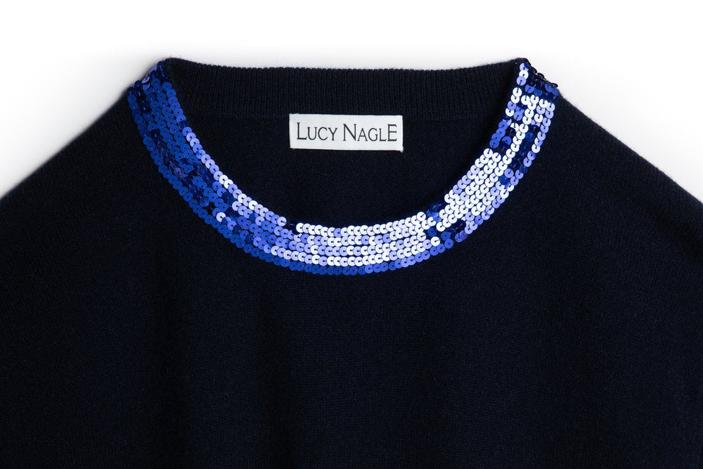 The Cashmere Sequin Sweater in Navy