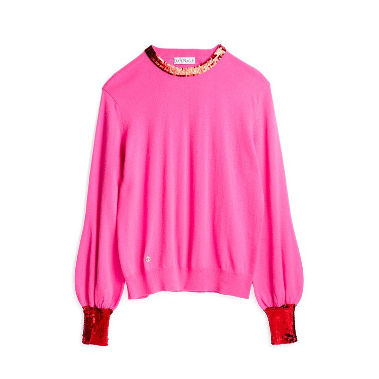 The Cashmere Sequin Sweater in Neon Pink